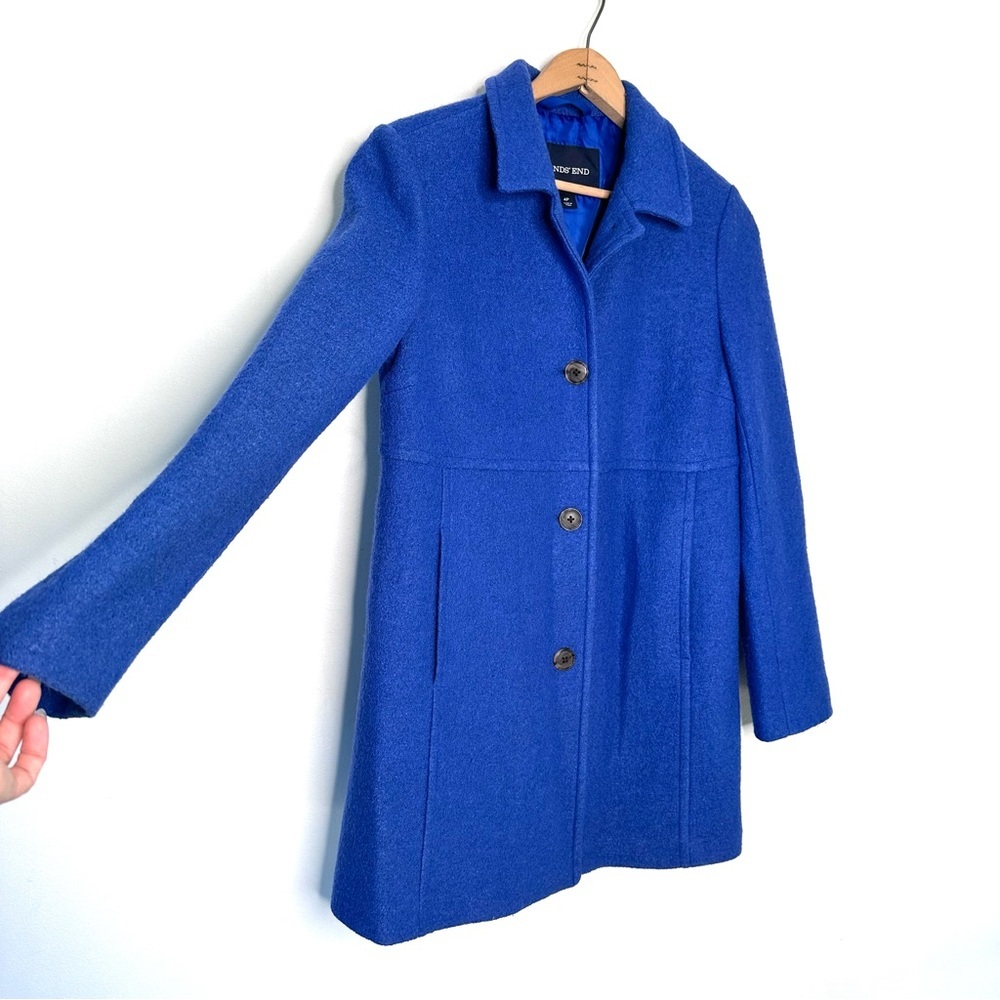 Lands’ End | Royal Blue Boiled Wool Button Down Winter Dress Coat Size 4P - Picture 4 of 9
